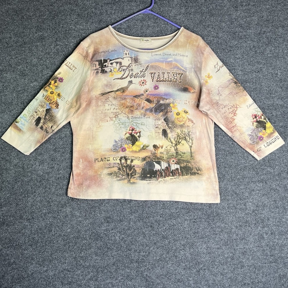 Cactus Top Women 1X Death‎ Valley Nature Art To Wear 3/4 Sleeve
